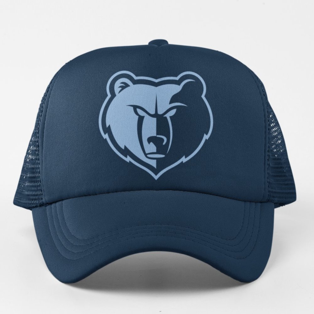 NEW Memphis Grizzlies Bear Head Face Logo Foam Trucker Mesh Snapback Hat NAVY